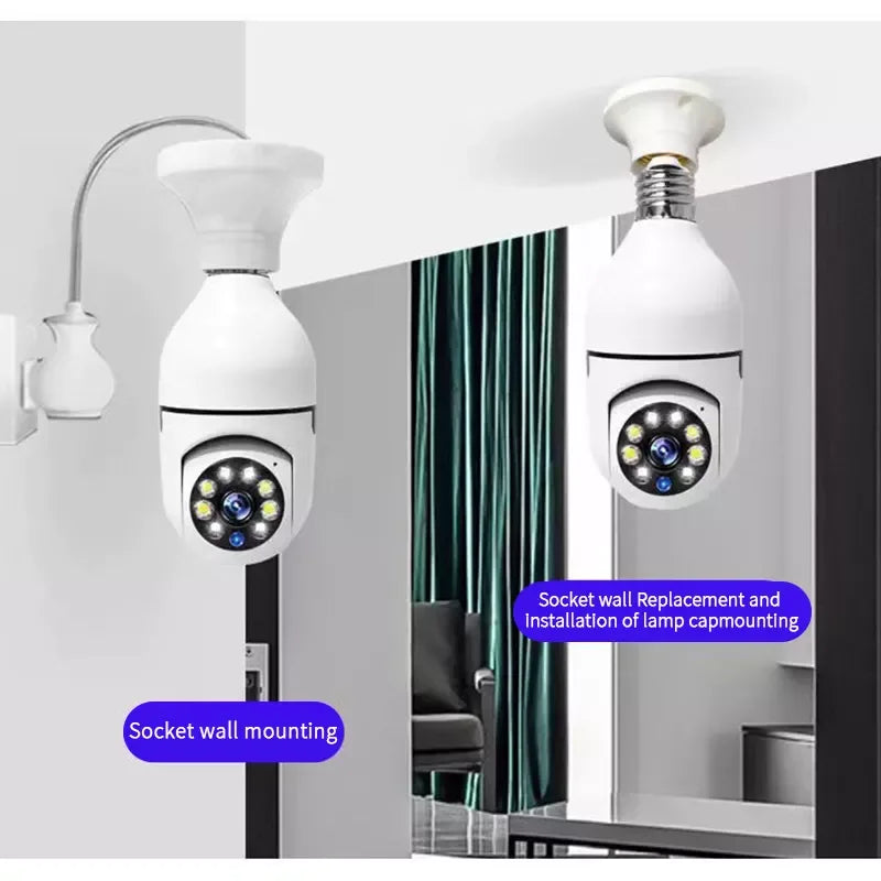 E27 Bulb Full Color Night Vision Indoor Security Monitor Automatic Human Tracking Zoom Wifi Surveillance Camera for Home Use
