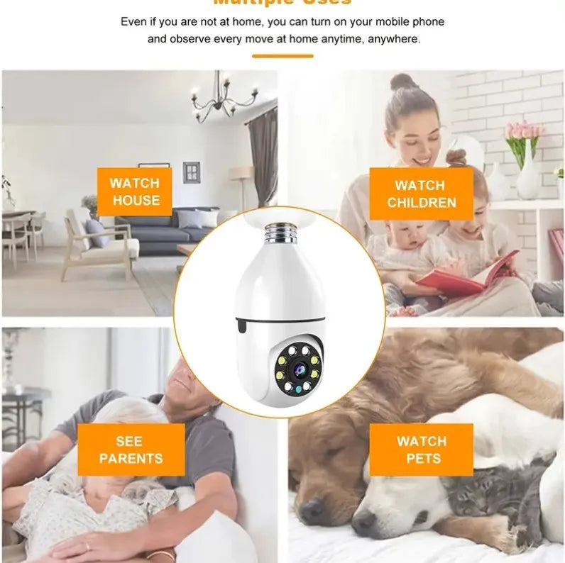 E27 Bulb Full Color Night Vision Indoor Security Monitor Automatic Human Tracking Zoom Wifi Surveillance Camera for Home Use