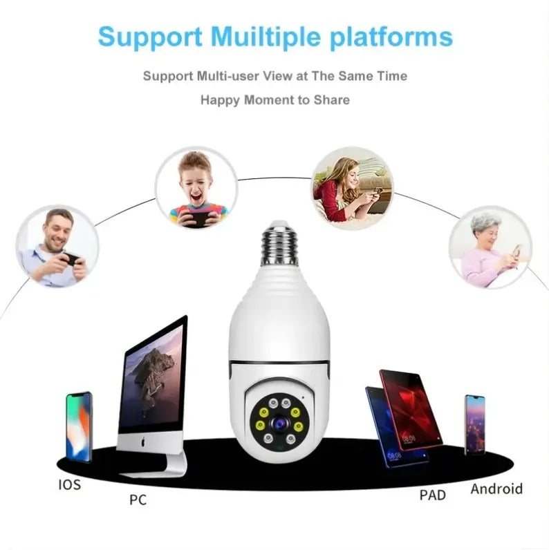 E27 Bulb Full Color Night Vision Indoor Security Monitor Automatic Human Tracking Zoom Wifi Surveillance Camera for Home Use